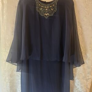 Embellished Navy Chiffon Overlay Dress